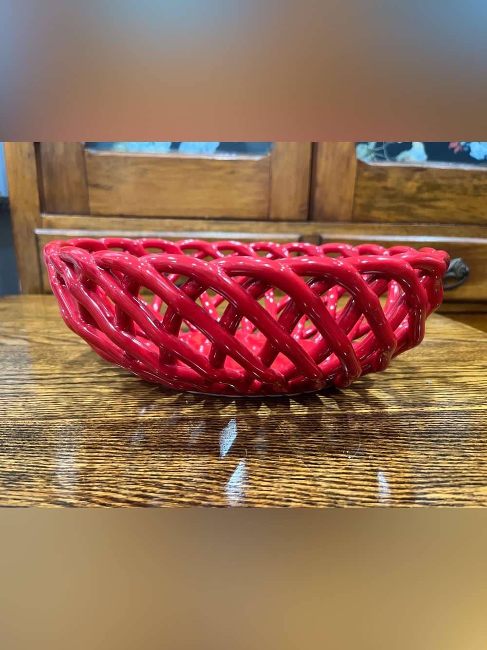 Arlington Designs Red Ceramic Woven Basket – Striking Lattice Design Retro Style